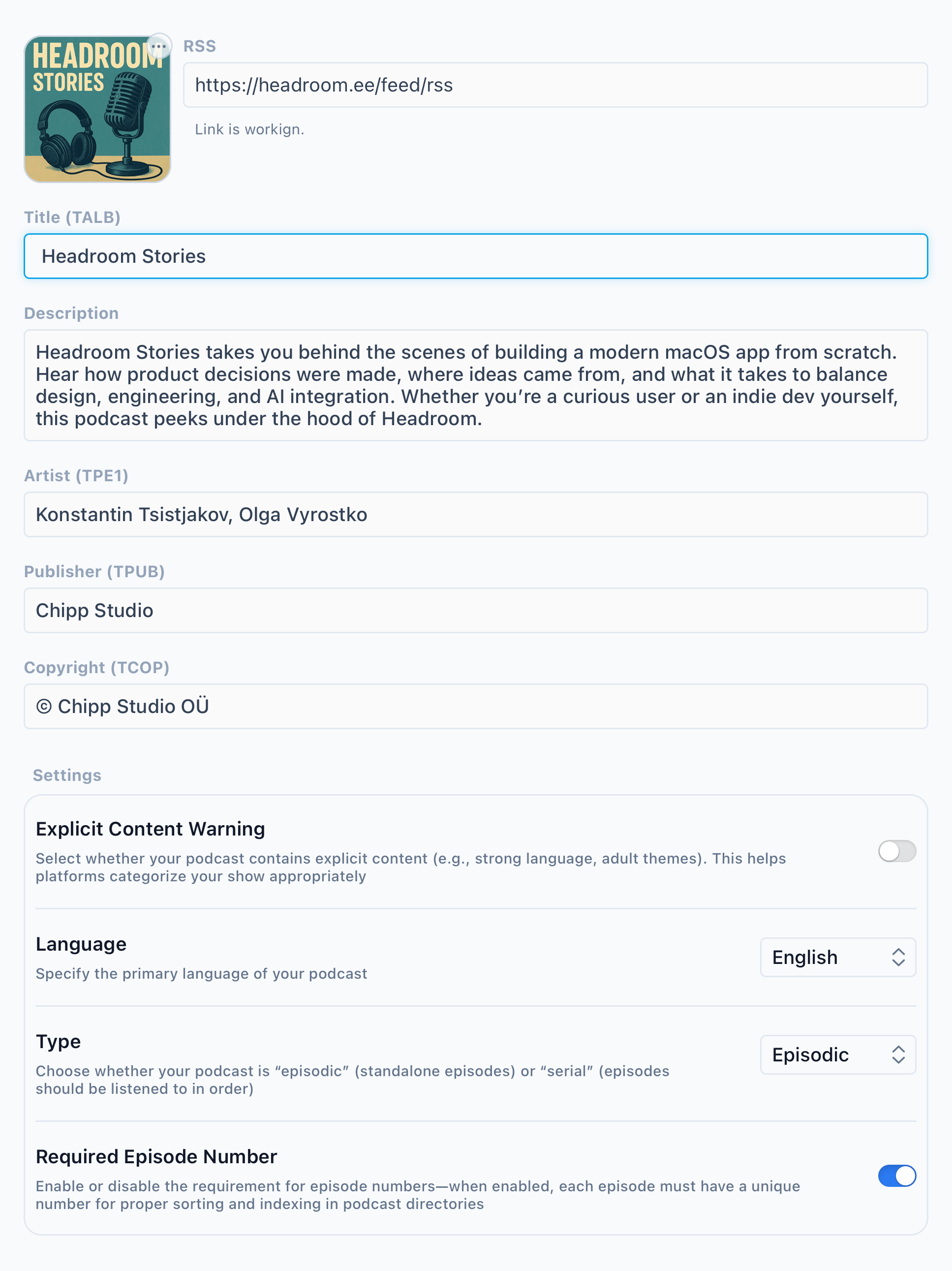 Podcast’s Template Editor